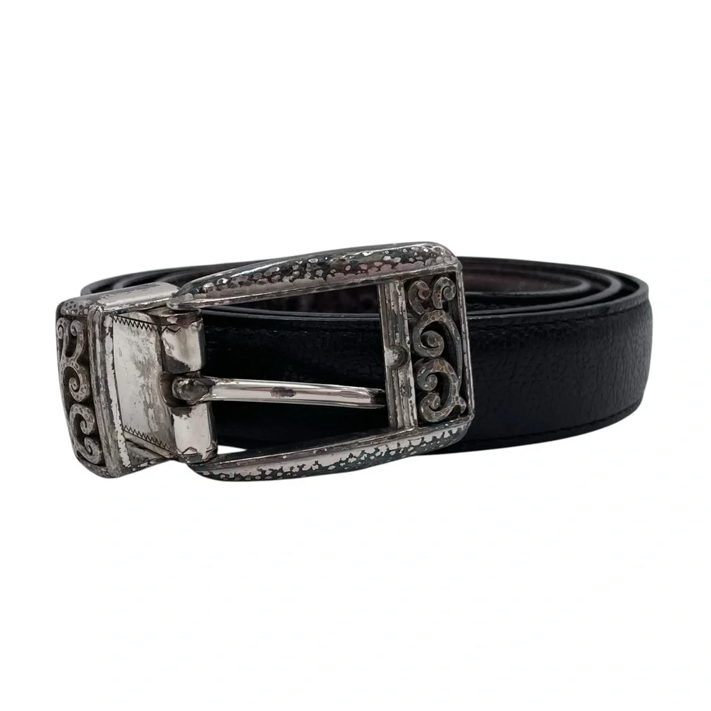 Vintage 80s 90s Brighton Black Leather Belt Women's Size 38 Embellished Buckle